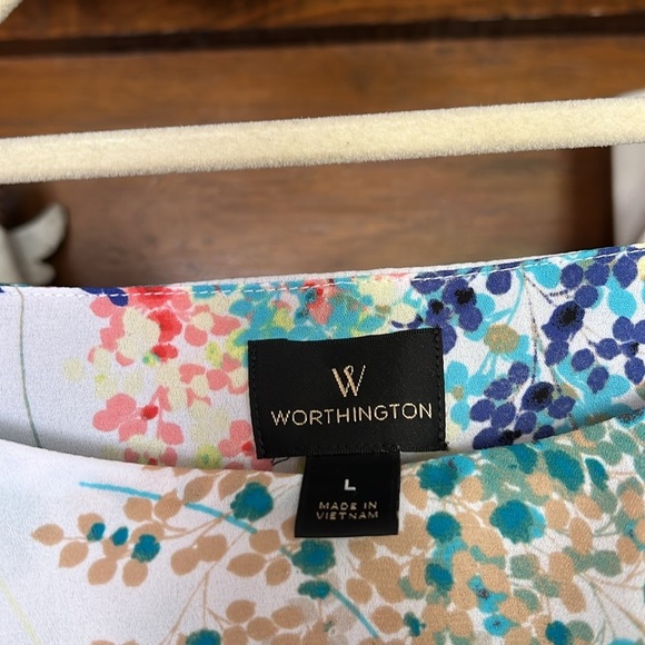 WORTHINGTON Watercolor Dainty Floral Ruffle Detail Sleeveless Top,Sz Large,GUC. - Picture 3 of 8